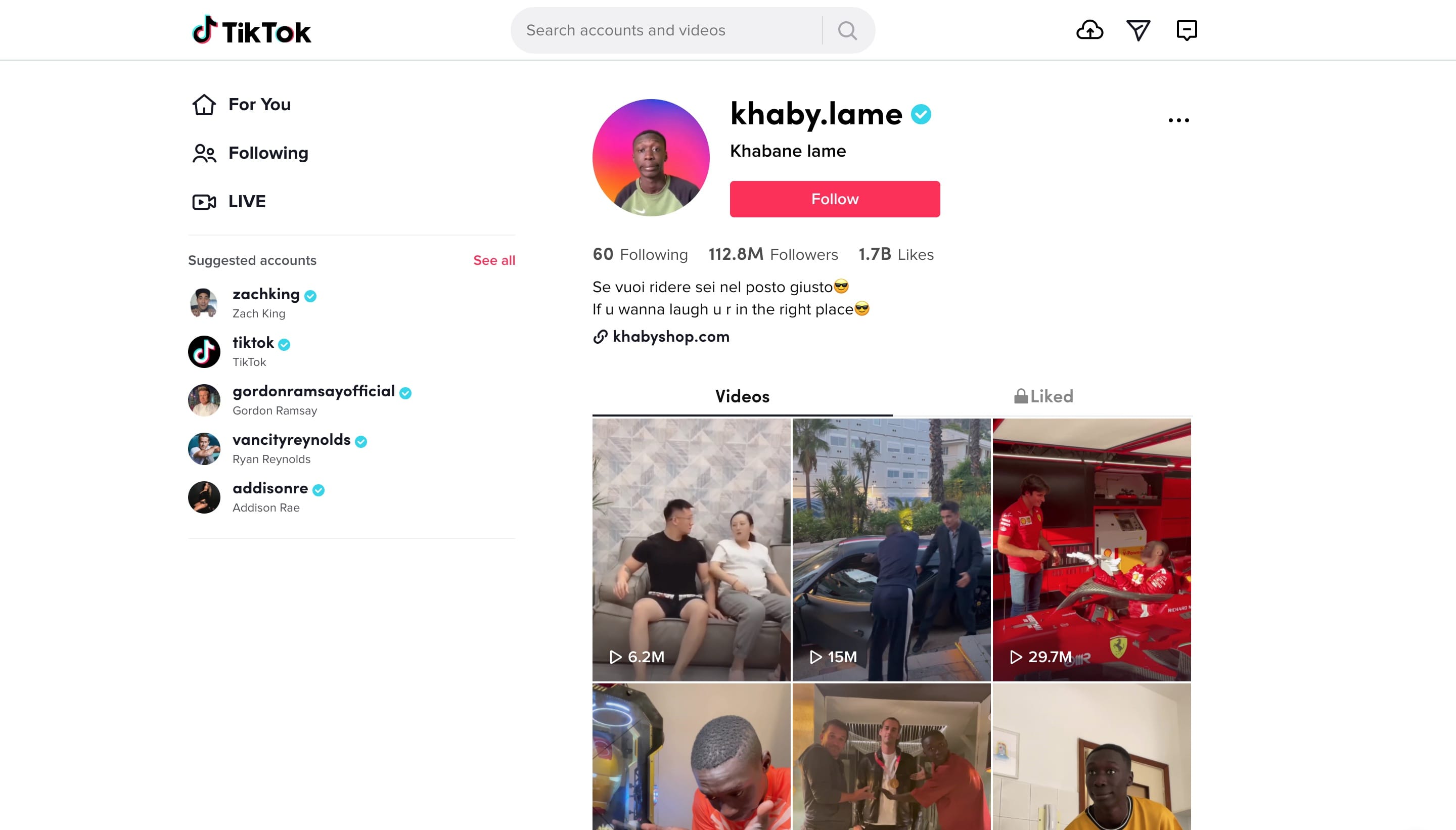 Khaby Lames TikTok profile